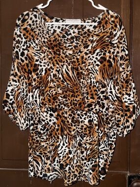 Promises Promises Animal Print Peplum Blouse Size 2X